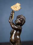 19th Century Bronze Putto Holding A Flower - Harrington Antiques