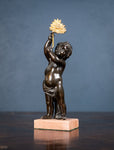 19th Century Bronze Putto Holding A Flower - Harrington Antiques