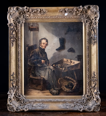 19th Century Oil On Canvas - The Cobbler - Harrington Antiques