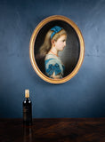 19th Century Oval Portrait Of A Girl In Blue. Oil on Canvas. - Harrington Antiques