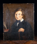 19th Century Portrait Of Young Man By Desk. Naive School. - Harrington Antiques