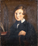 19th Century Portrait Of Young Man By Desk. Naive School. - Harrington Antiques