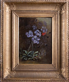 19th Century Still Life Of Butterfly & Flowers. Oil On Canvas.