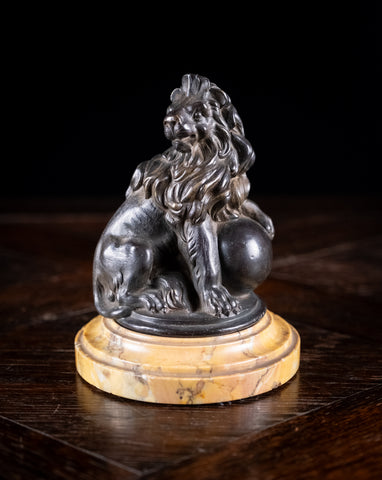 Grand Tour Bronze Of A Lion And Orb On Marble Base