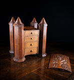 19th Century Irish Carved Oak Castle Jewellery Box