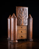 19th Century Irish Carved Oak Castle Jewellery Box