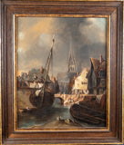 Circle of Ludwig Hermann (German, 1812 - 1881) - A City Harbour. - Harrington Antiques