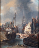 Circle of Ludwig Hermann (German, 1812 - 1881) - A City Harbour. - Harrington Antiques