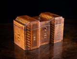 George III Mahogany & Parquetry Domed Tea Caddy - Harrington Antiques