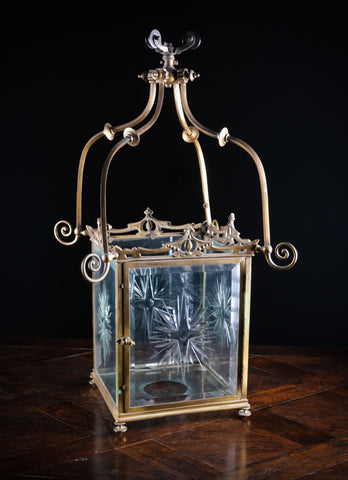 Large Brass & Cut Glass Hall Lantern, c.1910 - Harrington Antiques