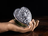 Large Silver & Green Glass Heart Box by Levi & Salaman, Birmingham, 1901. - Harrington Antiques