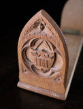 Oxford University Arms Carved Oak Book Slide - Harrington Antiques
