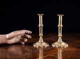 Pair of George II Scalloped Brass Candlesticks, c.1740 - Harrington Antiques