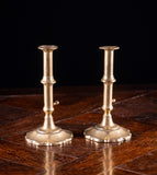 Pair of George II Scalloped Brass Candlesticks, c.1740 - Harrington Antiques