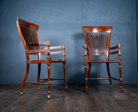 Pair of Mahogany Arm Chairs In Manner Of E. W. Goodwin (1833 - 64) - Harrington Antiques