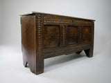 17th Century Oak Plank Coffer With Carved Triple Panel Front. - Harrington Antiques