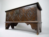 17th Century Style Oak Plank Coffer With Carved Lozenge Design - Harrington Antiques
