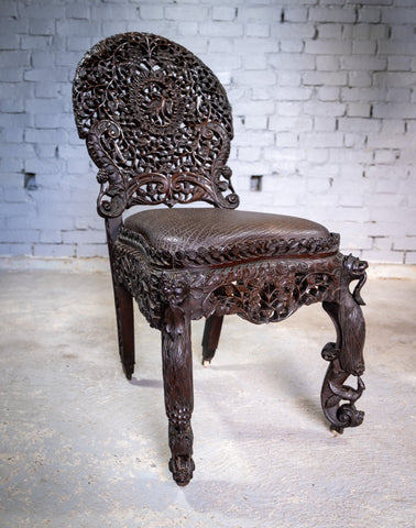 19th Century Burmese Anglo-Indian Carved Rosewood Chair. - Harrington Antiques