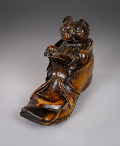 19th Century Carved Cat In Boot Novelty Inkwell - Harrington Antiques