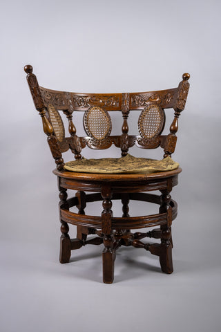 19th Century Dutch Colonial Carved Oak Burgomeister Chair With Original Cushion - Harrington Antiques