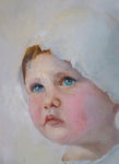 19th Century English School - Young Child In White Bonnet. Oil. - Harrington Antiques