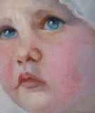 19th Century English School - Young Child In White Bonnet. Oil. - Harrington Antiques