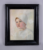 19th Century English School - Young Child In White Bonnet. Oil. - Harrington Antiques