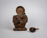 19th Century Finely Carved Black Forest Dog Tobacco Jar & Pipe - Harrington Antiques