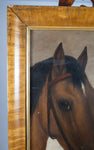 19th Century Folk Art - Horse & Rider In Maple Frame. Oil On Canvas. - Harrington Antiques