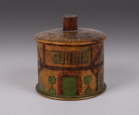 19th Century Folk Art 'Thatched Cottage' Polychrome Treen String Box - Harrington Antiques