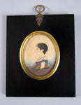 19th Century Miniature Portrait Of Small Girl In Red & Blue Dress. - Harrington Antiques