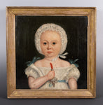 19th Century Naive Portrait Of A Young Child. Oil On Canvas. - Harrington Antiques