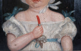 19th Century Naive Portrait Of A Young Child. Oil On Canvas. - Harrington Antiques