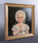 19th Century Naive Portrait Of A Young Child. Oil On Canvas. - Harrington Antiques