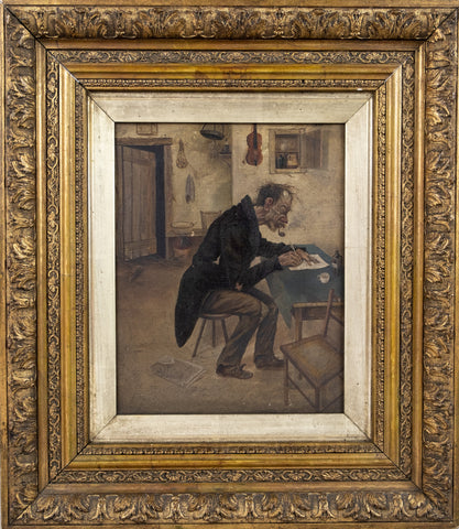 19th Century Oil On Canvas - Haggard Writer/Musician In Interior Scene. - Harrington Antiques