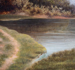 19th Century Oil On Canvas - Lady Walking By Pond. Signed 'T. Morris'. - Harrington Antiques