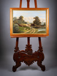 19th Century Oil On Canvas - Lady Walking By Pond. Signed 'T. Morris'. - Harrington Antiques