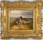 19th Century Oil On Canvas Resting Shepherd & Dog In Landscape, Signed & Dated. English School. - Harrington Antiques