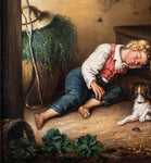 19th Century Oil On Canvas - Sleeping Boy With Bugs - Harrington Antiques