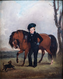 19th Century Oil On Panel - Boy With Horse. Naive School. - Harrington Antiques