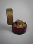 19th Century Victorian Brass and Leather Travelling Ink Well With Bottle - Harrington Antiques