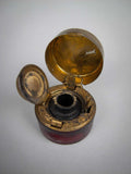 19th Century Victorian Brass and Leather Travelling Ink Well With Bottle - Harrington Antiques