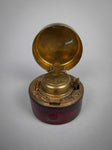 19th Century Victorian Brass and Leather Travelling Ink Well With Bottle - Harrington Antiques