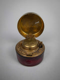 19th Century Victorian Brass and Leather Travelling Ink Well With Bottle - Harrington Antiques