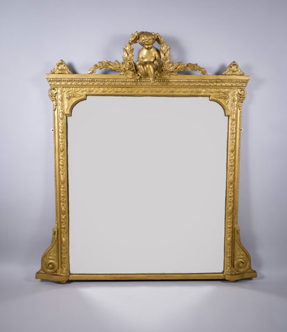 19th Century Victorian Gilt Gesso Putti / Cherub Overmantel Mirror - Harrington Antiques