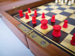 19th Century Victorian Mahogany Folding Travelling Chess Set (Complete), c.1890 - Harrington Antiques