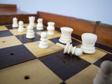 19th Century Victorian Mahogany Folding Travelling Chess Set (Complete), c.1890 - Harrington Antiques