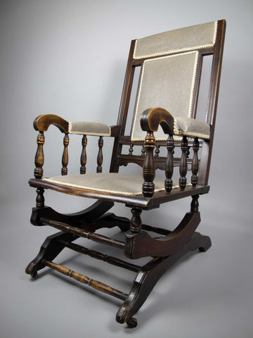 19th Century Victorian Mahogany Sprung Rocking Chair - Stuffed Back/Arms. - Harrington Antiques