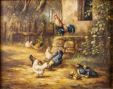 A. Muller (German School), 19th Century Chickens In Farmyard Scene - Oil On Board. - Harrington Antiques