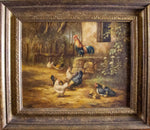 A. Muller (German School), 19th Century Chickens In Farmyard Scene - Oil On Board. - Harrington Antiques